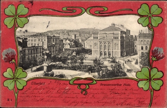 Passepartout Postcard Elberfeld Wuppertal, Brausenwerther Platz, monument, clover leaves