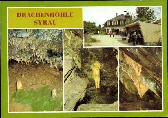 Ak Syrau Rosenbach Vogtland, Drachenhöhle, Eingang, Kristallkeller, Menschenähnliche Figur, Gardine