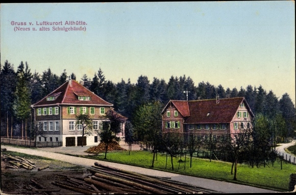 Postcard Althütte in the Rems Murr district, new and old school building