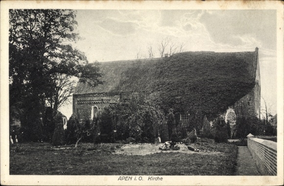 Postcard Apen in Oldenburg Ammerland, church