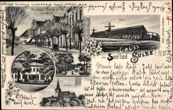 Chromo-Litho Bad Sülze in Mecklenburg, Saline, Market, Kurhaus, Church