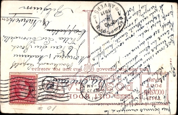 Postcard I am moving, man packs suitcase, move