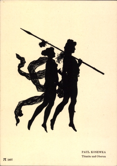 Paper cutting Postcard Konewka, Paul, Kunstwart No. 45, Oberon and the Queen, Midsummer Night's Dream