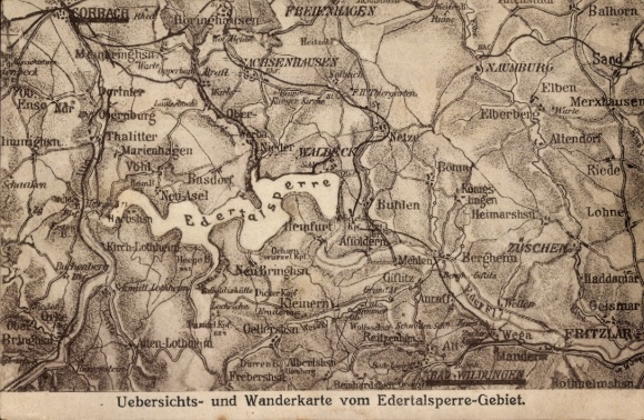 Maps Postcard Fritzlar in Schwalm Eder district, hiking map, Eder dam