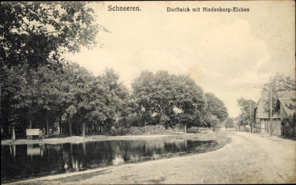 Postcard Schneeren Neustadt am Rübenberge in Lower Saxony, village pond, Hindenburg oaks
