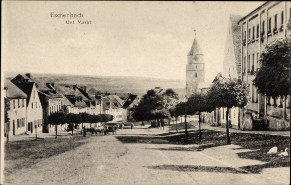 Ak Eschenbach in der Oberpfalz Bayern, Unterer Markt, Kirchturm