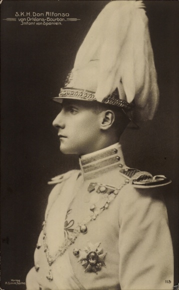 Postcard Don Alfonso of Orléans Bourbon, Infante of Spain, portrait in uniform