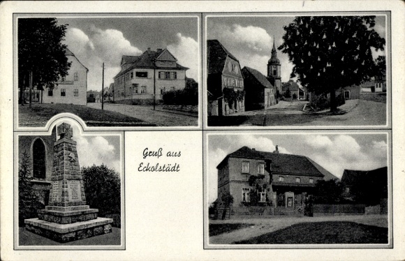 Ak Eckolstädt Bad Sulza in Thüringen, Schwarze und weiße Bilder, Häuseransichten, Denkmal, Kirche