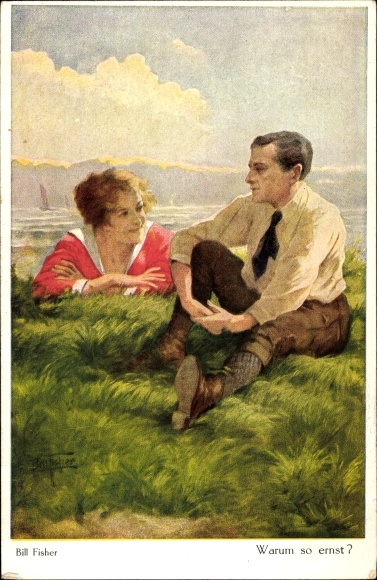 Artist Postcard Fisher, Bill, Why so serious, lovers on a meadow