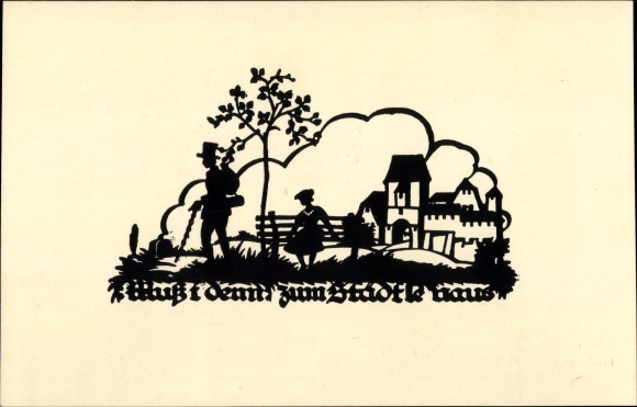 Artist silhouette Song Postcard Schwindt, AM, Do I have to, do I have to go out to the Städele