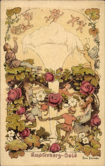 Artist Postcard Advertising, Kupferberg Gold Sparkling Wine, Elves