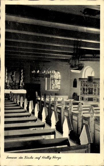 Ak Hallig Hooge in Nordfriesland, Inneres der Kirche