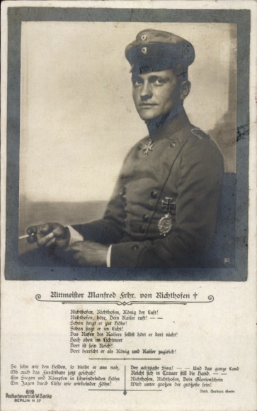 Ak Rittmeister Manfred Freiherr von Richthofen, Portrait in Uniform, Orden, Gedicht, Sanke 619