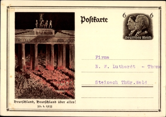 Ganzsachen Ak Berlin, Deutschland über alles, Aufmarsch 30.01.1933, Brandenburger Tor