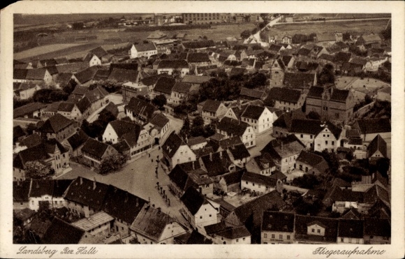 Postcard Landsberg im Saalekreis, aerial photograph, city view, old buildings, street view