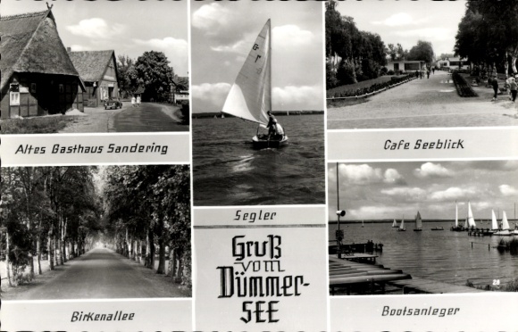 Ak Lembruch in Nedersaksen, Restaurant Café Seeblick, eigenaresse mevrouw Sandering, Birkenallee, rieten dak