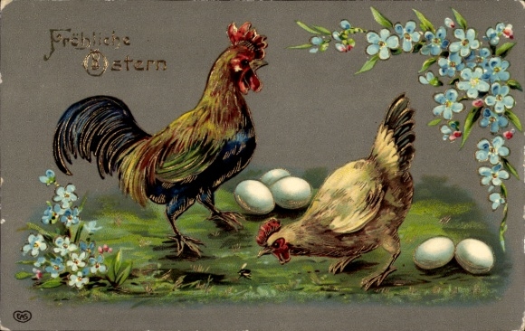 Glitter Postcard Congratulations Easter, chickens, Easter eggs