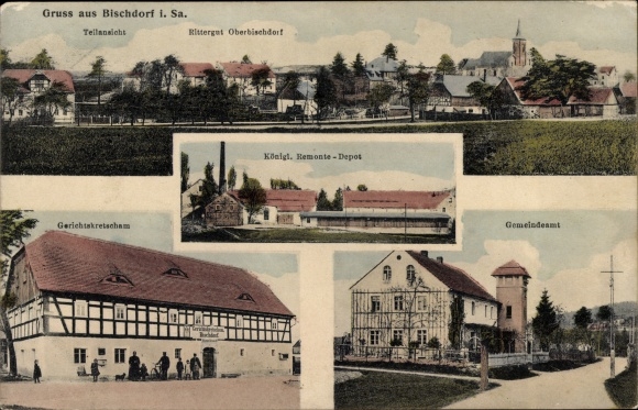 Ansichtkaart Bischdorf Rosenbach Oberlausitz, Rittergut Oberbischdorf, Kgl. Remonte Depot, Hof Kretscham