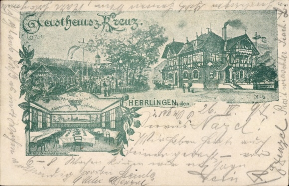 Litho Herrlingen Blaustein in Württemberg, Gasthaus zum Kreuz