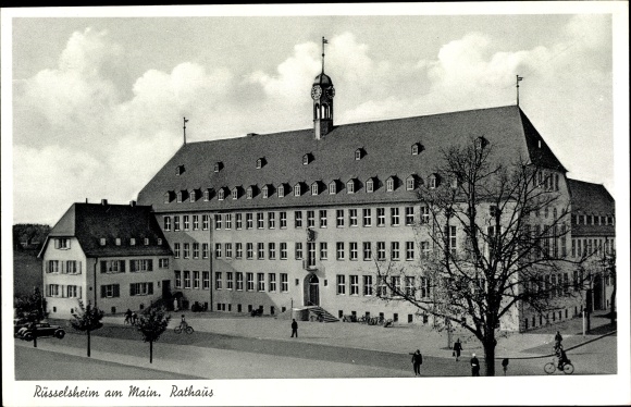 Postcard Rüsselsheim in Hesse, town hall