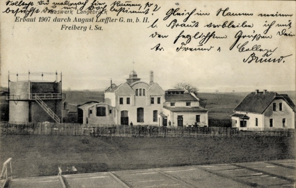 Postcard Dresden Langebrück, gasworks, built in 1907 by August Loeffler GmbH Freiberg
