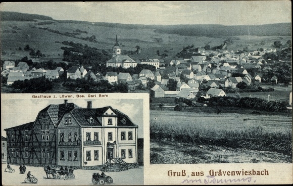 Ak Grävenwiesbach im Taunus, Inn zum Löwen, eigenaar Carl Born, panorama