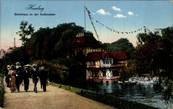 Postcard Hamburg Mitte Neustadt, boathouse on the Outer Alster