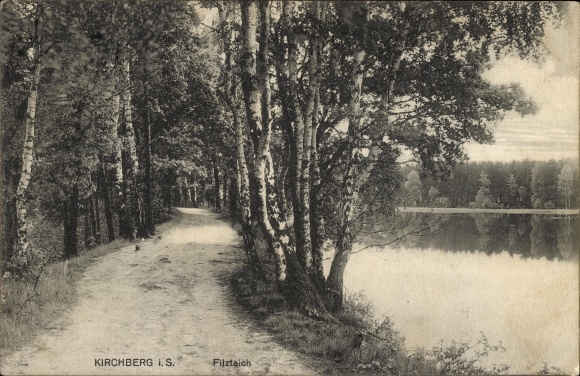 Postcard Kirchberg in Sachsen, section of the path with a view of the Filzteich