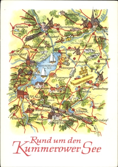 Landkarten Ak Kummerower See in Mecklenburg, Neukalen, Malchin, Demmin, Stavenhagen, Dargun