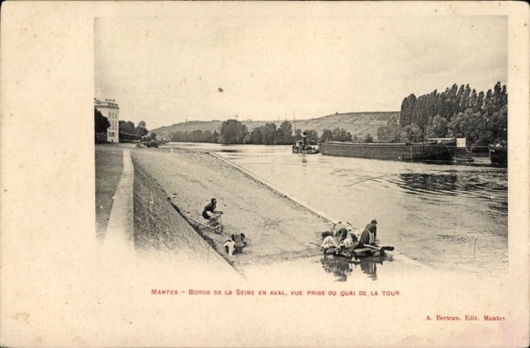 Ak Mantes Yvelines, Bords de la Seine en Aval, Vue Prise du Quai de la Tour