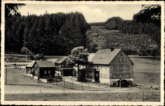 Postcard Hermsdorf in the Eastern Ore Mountains, German youth hostel Gimmlitztal