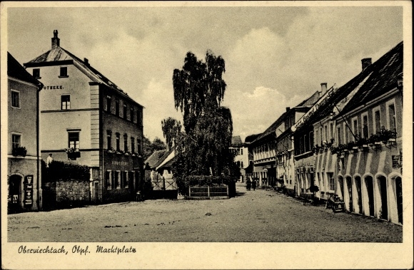 Postcard Oberviechtach in the Upper Palatinate, market place, pharmacy