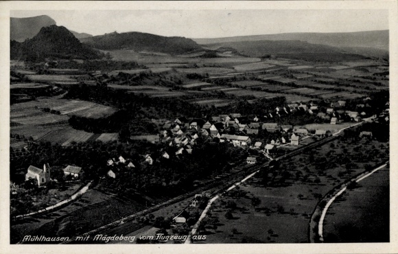 Postcard Mühlhausen in Thuringia, aerial photograph of Magdeberg in the picture, landscape photograph