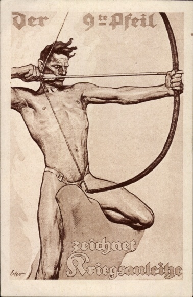 Artist Postcard Erler, Draws War Bonds, The Ninth Arrow, Archer