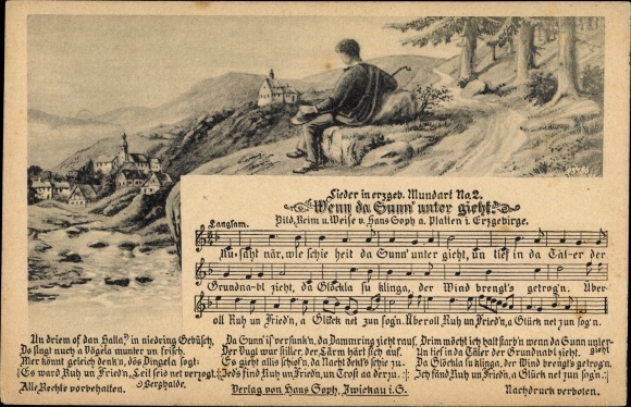 Song Postcard Soph, Hans, When the sun goes down, Erzgebirge dialect no. 2