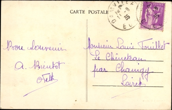 Postcard Morainville Damville Eure, The secular Elm tree and the Church