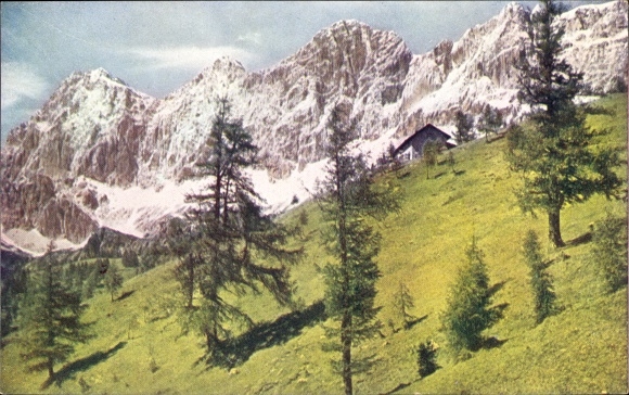 Postcard Ramsau am Dachstein Styria, Dachstein south walls with Austriahütte