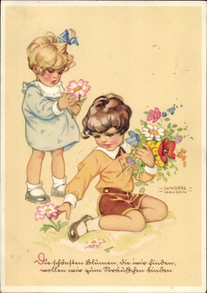 Artist PC Lungershausen Ilse Wende, girl with flowers