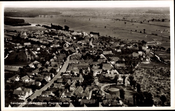 Postcard Sandweier Baden Baden, aerial view of Baden, houses, fields, landscape