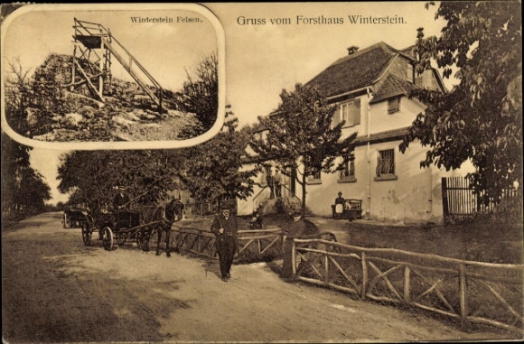Postcard Ober Mörlen in Hessen, Forsthaus Winterstein, Winterstein Rocks
