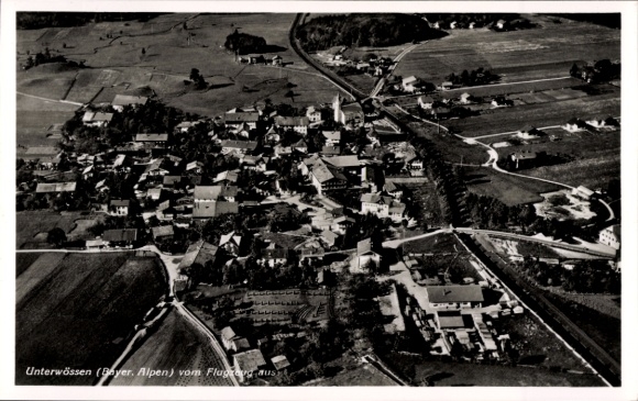 Postcard Unterwössen in Upper Bavaria, aerial photograph