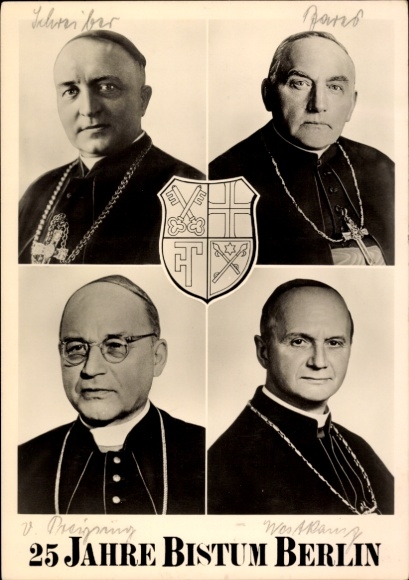 Postcard Bishops of Berlin, Christian Schreiber, Nikolaus Bares, Konrad von Preysing, Wilhelm Weskamm