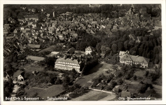 Postcard Bad Orb in Spessart Hesse, aerial view of Bad Orb, total view, many houses, rural surroundings