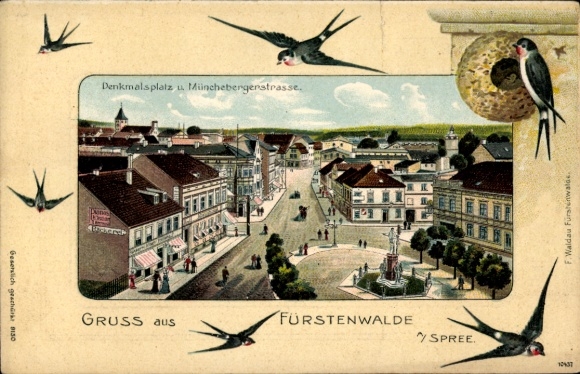 Passepartout Postcard Fürstenwalde an der Spree, Monument Square, Münchebergerstraße
