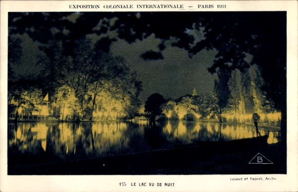 PC Paris, Colonial Exhibition 1931, lake at night