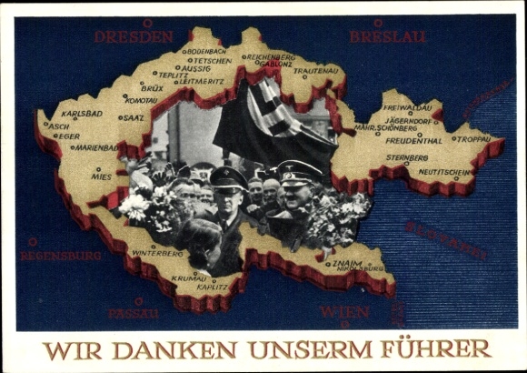 Postal stationery Postcard We thank our Führer, Sudetenland, Bohemia, Moravia, Hitler