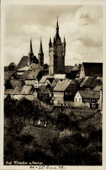 Postcard Bad Wimpfen am Neckar, partial view, church towers
