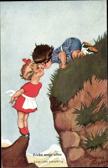 Artist Postcard Spark, Chicky, love dares everything, children kiss across the abyss