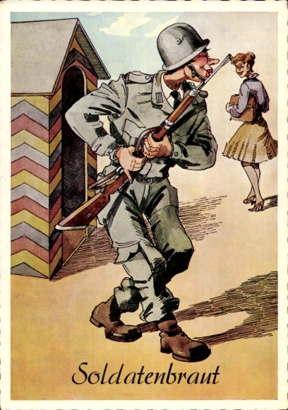 Artist PC German Bundeswehr, soldier's bride, soldier kisses his rifle