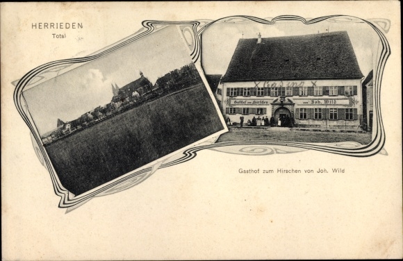 Art Nouveau pocztówka Herrieden w Środkowej Frankonii, Gasthof zum Hirschen